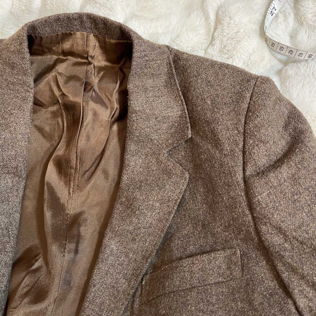 Vtg Grandpacore Brown Poly Wool Brown Xs/S Office Workwear Spring Fall Blazer